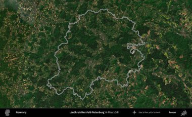 Landkreis Hersfeld-Rotenburg. Almanya 'nın idari bölgesi, Mayıs 2018' de çekilen Kopernik Nöbetçi karolarından oluşan bir uydu görüntüsüyle özetlendi.