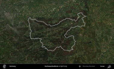 Hochsauerlandkreis. Almanya 'nın idari bölgesi Nisan 2019' da çekilen Kopernik Nöbetçi karolarından oluşan bir uydu görüntüsüyle özetlendi.