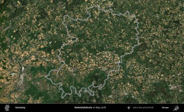Hohenlohekreis. Almanya 'nın idari bölgesi, Mayıs 2018' de çekilen Kopernik Nöbetçi karolarından oluşan bir uydu görüntüsüyle özetlendi.