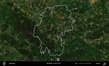 Ilm-Kreis. Almanya 'nın idari bölgesi, Mayıs 2018' de çekilen Kopernik Nöbetçi karolarından oluşan bir uydu görüntüsüyle özetlendi.