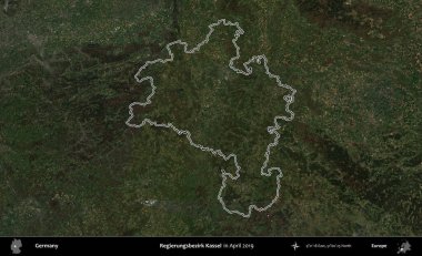 Regierungsbezirk Kassel. Almanya 'nın idari bölgesi Nisan 2019' da çekilen Kopernik Nöbetçi karolarından oluşan bir uydu görüntüsüyle özetlendi.