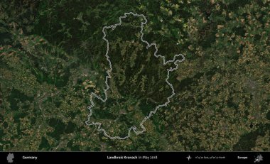 Landkreis Kronach. Almanya 'nın idari bölgesi, Mayıs 2018' de çekilen Kopernik Nöbetçi karolarından oluşan bir uydu görüntüsüyle özetlendi.