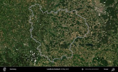 Landkreis Ansbach. Almanya 'nın idari bölgesinde Mayıs 2017' de çekilen Kopernik Nöbetçi karolarından oluşan bir uydu görüntüsü sıralandı.