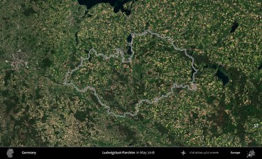 Ludwigslust-Parchim. Almanya 'nın idari bölgesi, Mayıs 2018' de çekilen Kopernik Nöbetçi karolarından oluşan bir uydu görüntüsüyle özetlendi.