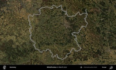 Mittelfranken. Almanya 'nın idari bölgesinde Mart 2020' de çekilen Kopernik Nöbetçi karolarından oluşan bir uydu görüntüsü yer aldı.