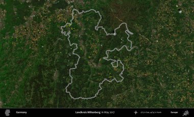 Landkreis Miltenberg. Almanya 'nın idari bölgesinde Mayıs 2017' de çekilen Kopernik Nöbetçi karolarından oluşan bir uydu görüntüsü sıralandı.