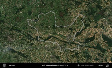 Kreis Minden-Lubbecke. Almanya 'nın idari bölgesinde Ağustos 2019' da çekilen Kopernik Nöbetçi karolarından oluşan bir uydu görüntüsü sıralandı.