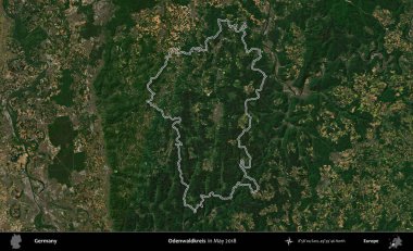 Odenwaldkreis. Almanya 'nın idari bölgesi, Mayıs 2018' de çekilen Kopernik Nöbetçi karolarından oluşan bir uydu görüntüsüyle özetlendi.