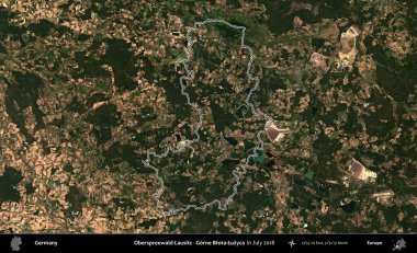 Oberspreewald-Lausitz - Gorne Bota-uzyca. Almanya 'nın idari bölgesinde Temmuz 2018' de çekilen Kopernik Nöbetçi karolarından oluşan bir uydu görüntüsü sıralandı.