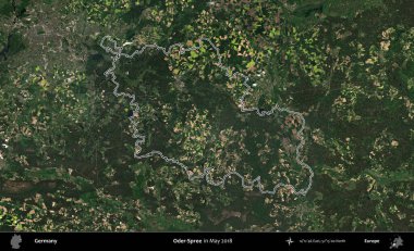 Oder-Spree. Almanya 'nın idari bölgesi, Mayıs 2018' de çekilen Kopernik Nöbetçi karolarından oluşan bir uydu görüntüsüyle özetlendi.