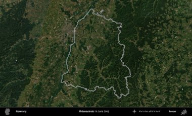 Ortenaukreis. Almanya 'nın idari bölgesi, Haziran 2019' da çekilen Kopernik Nöbetçi karolarından oluşan bir uydu görüntüsüyle özetlendi.