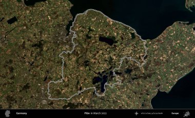 Plon. Mart 2022 'de çekilen Kopernik Nöbetçi karolarından oluşan bir uydu görüntüsü Almanya' nın idari bölgesinde özetlenmiştir.