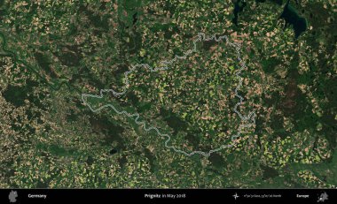 Prignitz. Almanya 'nın idari bölgesi, Mayıs 2018' de çekilen Kopernik Nöbetçi karolarından oluşan bir uydu görüntüsüyle özetlendi.