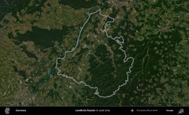 Landkreis Rastatt. Almanya 'nın idari bölgesi, Haziran 2019' da çekilen Kopernik Nöbetçi karolarından oluşan bir uydu görüntüsüyle özetlendi.
