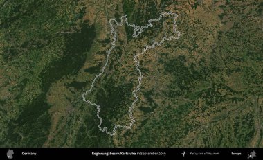 Regierungsbezirk Karlsruhe Almanya 'nın idari bölgesi, Eylül 2019' da çekilen Kopernik Nöbetçi karolarından oluşan bir uydu görüntüsünde özetlenmiştir.