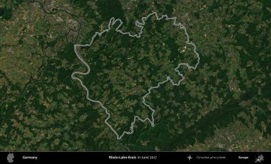 Rhein-Lahn-Kreis. Almanya 'nın idari bölgesi, Haziran 2017' de çekilen Kopernik Nöbetçi karolarından oluşan bir uydu görüntüsünde özetlenmiştir.