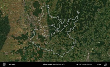 Rhein-Neckar-Kreis. Almanya 'nın idari bölgesi, Haziran 2019' da çekilen Kopernik Nöbetçi karolarından oluşan bir uydu görüntüsüyle özetlendi.