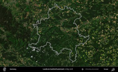 Landkreis Saalfeld-Rudolstadt. Almanya 'nın idari bölgesi, Mayıs 2018' de çekilen Kopernik Nöbetçi karolarından oluşan bir uydu görüntüsüyle özetlendi.