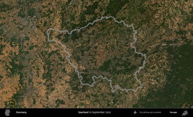 Saarland 'da. Almanya 'nın idari bölgesi, Eylül 2020' de çekilen Kopernik Nöbetçi karolarından oluşan bir uydu görüntüsünde özetlenmiştir.