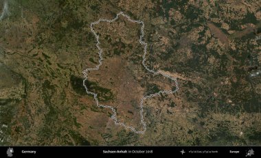 Sachsen-Anhalt. Almanya 'nın idari bölgesinde, Ekim 2018' de çekilen Kopernik Nöbetçi karolarından oluşan bir uydu görüntüsü sıralandı.