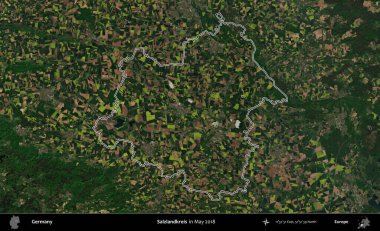 Salzlandkreis. Almanya 'nın idari bölgesi, Mayıs 2018' de çekilen Kopernik Nöbetçi karolarından oluşan bir uydu görüntüsüyle özetlendi.
