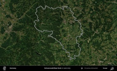 Schwarzwald-Baar-Kreis. Almanya 'nın idari bölgesi, Haziran 2019' da çekilen Kopernik Nöbetçi karolarından oluşan bir uydu görüntüsüyle özetlendi.