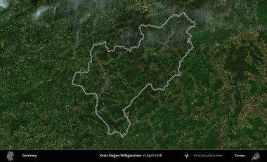 Kreis Siegen-Wittgenstein. Almanya 'nın idari alanı Nisan 2018' de çekilen Kopernik Nöbetçi karolarından oluşan bir uydu görüntüsüyle özetlenmiştir.