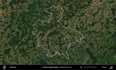 Landkreis Sigmaringen. Almanya 'nın idari bölgesi, Eylül 2019' da çekilen Kopernik Nöbetçi karolarından oluşan bir uydu görüntüsünde özetlenmiştir.