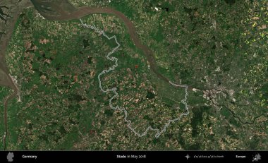 Stade. Almanya 'nın idari bölgesi, Mayıs 2018' de çekilen Kopernik Nöbetçi karolarından oluşan bir uydu görüntüsüyle özetlendi.