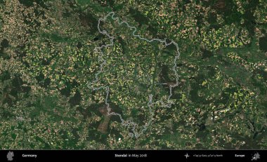 Stendal. Almanya 'nın idari bölgesi, Mayıs 2018' de çekilen Kopernik Nöbetçi karolarından oluşan bir uydu görüntüsüyle özetlendi.