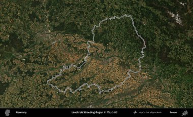 Landkreis Straubing-Bogen. Almanya 'nın idari bölgesi, Mayıs 2018' de çekilen Kopernik Nöbetçi karolarından oluşan bir uydu görüntüsüyle özetlendi.