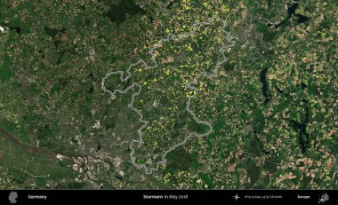 Stormarn. Almanya 'nın idari bölgesi, Mayıs 2018' de çekilen Kopernik Nöbetçi karolarından oluşan bir uydu görüntüsüyle özetlendi.