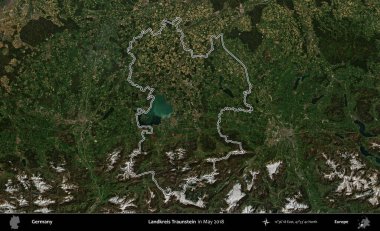 Landkreis Traunstein. Almanya 'nın idari bölgesi, Mayıs 2018' de çekilen Kopernik Nöbetçi karolarından oluşan bir uydu görüntüsüyle özetlendi.