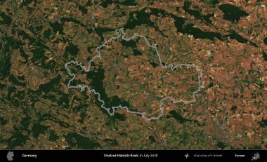 Çalım-Hainich-Kreis. Almanya 'nın idari bölgesinde Temmuz 2018' de çekilen Kopernik Nöbetçi karolarından oluşan bir uydu görüntüsü sıralandı.