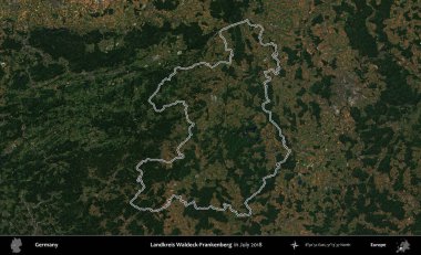 Landkreis Waldeck-Frankenberg. Almanya 'nın idari bölgesinde Temmuz 2018' de çekilen Kopernik Nöbetçi karolarından oluşan bir uydu görüntüsü sıralandı.