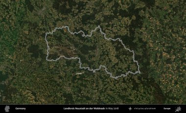 Landkreis Neustadt an der Waldnaab. Almanya 'nın idari bölgesi, Mayıs 2018' de çekilen Kopernik Nöbetçi karolarından oluşan bir uydu görüntüsüyle özetlendi.