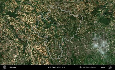 Kreis Wesel. Almanya 'nın idari alanı Nisan 2018' de çekilen Kopernik Nöbetçi karolarından oluşan bir uydu görüntüsüyle özetlenmiştir.