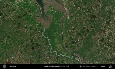 Landkreis Wesermarsch. Almanya 'nın idari bölgesi, Mayıs 2018' de çekilen Kopernik Nöbetçi karolarından oluşan bir uydu görüntüsüyle özetlendi.