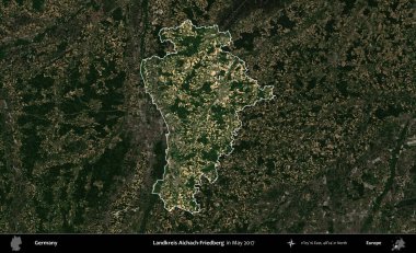 Landkreis Ahrweiler. Mayıs 2017 'de çekilen Kopernik Nöbetçi karolarından oluşan koyu renkli bir uydu görüntüsü Almanya' nın idari alanının altını çizdi ve özetledi.