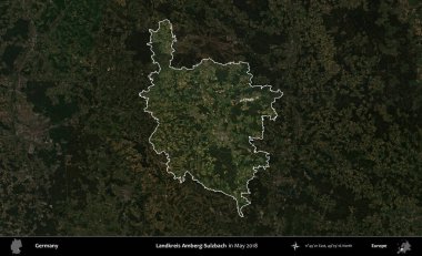 Landkreis Ahrweiler. Mayıs 2017 'de çekilen Kopernik Nöbetçi karolarından oluşan koyu renkli bir uydu görüntüsü Almanya' nın idari alanının altını çizdi ve özetledi.