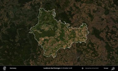 Landkreis Ahrweiler. Mayıs 2017 'de çekilen Kopernik Nöbetçi karolarından oluşan koyu renkli bir uydu görüntüsü Almanya' nın idari alanının altını çizdi ve özetledi.