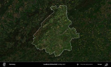 Landkreis Ahrweiler. Mayıs 2017 'de çekilen Kopernik Nöbetçi karolarından oluşan koyu renkli bir uydu görüntüsü Almanya' nın idari alanının altını çizdi ve özetledi.