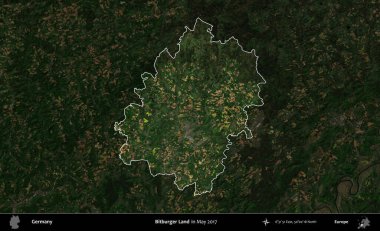 Landkreis Ahrweiler. Mayıs 2017 'de çekilen Kopernik Nöbetçi karolarından oluşan koyu renkli bir uydu görüntüsü Almanya' nın idari alanının altını çizdi ve özetledi.