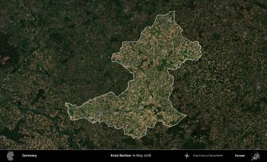 Landkreis Ahrweiler. Mayıs 2017 'de çekilen Kopernik Nöbetçi karolarından oluşan koyu renkli bir uydu görüntüsü Almanya' nın idari alanının altını çizdi ve özetledi.