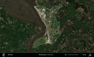 Landkreis Ahrweiler. Mayıs 2017 'de çekilen Kopernik Nöbetçi karolarından oluşan koyu renkli bir uydu görüntüsü Almanya' nın idari alanının altını çizdi ve özetledi.