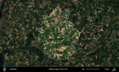 Landkreis Ahrweiler. Mayıs 2017 'de çekilen Kopernik Nöbetçi karolarından oluşan koyu renkli bir uydu görüntüsü Almanya' nın idari alanının altını çizdi ve özetledi.
