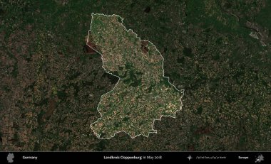 Landkreis Ahrweiler. Mayıs 2017 'de çekilen Kopernik Nöbetçi karolarından oluşan koyu renkli bir uydu görüntüsü Almanya' nın idari alanının altını çizdi ve özetledi.