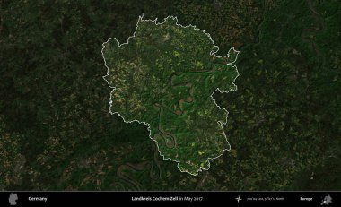 Landkreis Ahrweiler. Mayıs 2017 'de çekilen Kopernik Nöbetçi karolarından oluşan koyu renkli bir uydu görüntüsü Almanya' nın idari alanının altını çizdi ve özetledi.