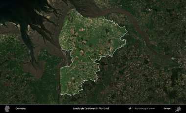 Landkreis Ahrweiler. Mayıs 2017 'de çekilen Kopernik Nöbetçi karolarından oluşan koyu renkli bir uydu görüntüsü Almanya' nın idari alanının altını çizdi ve özetledi.