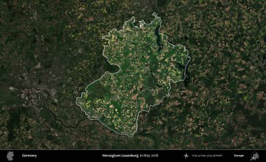 Landkreis Ahrweiler. Mayıs 2017 'de çekilen Kopernik Nöbetçi karolarından oluşan koyu renkli bir uydu görüntüsü Almanya' nın idari alanının altını çizdi ve özetledi.